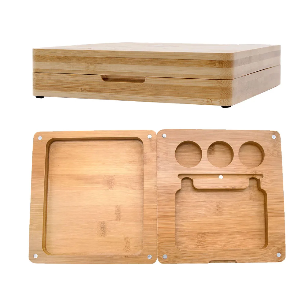 HORNET Bamboo Rolling Tray Suit 3pcs Silicone Storage Container Stash Jar+ 1pc Stainless Steel Dab Tool+ 1pc Silicone Mat