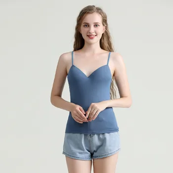 

Women Solid Camis Sexy Tank Spaghetti Strap Sleeveless V-neck Vest Push Up Padded Top Casual Basic Women Camis Female Ropa Mujer