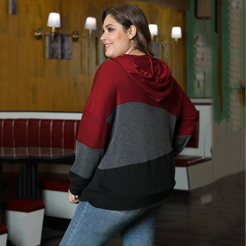 Fioncrow Women Plus Size Pullover Hoodie Colorblock Striped Long Sleeve Hooded Sweatshirt With Hood Autumn 2021 Women's Clothing