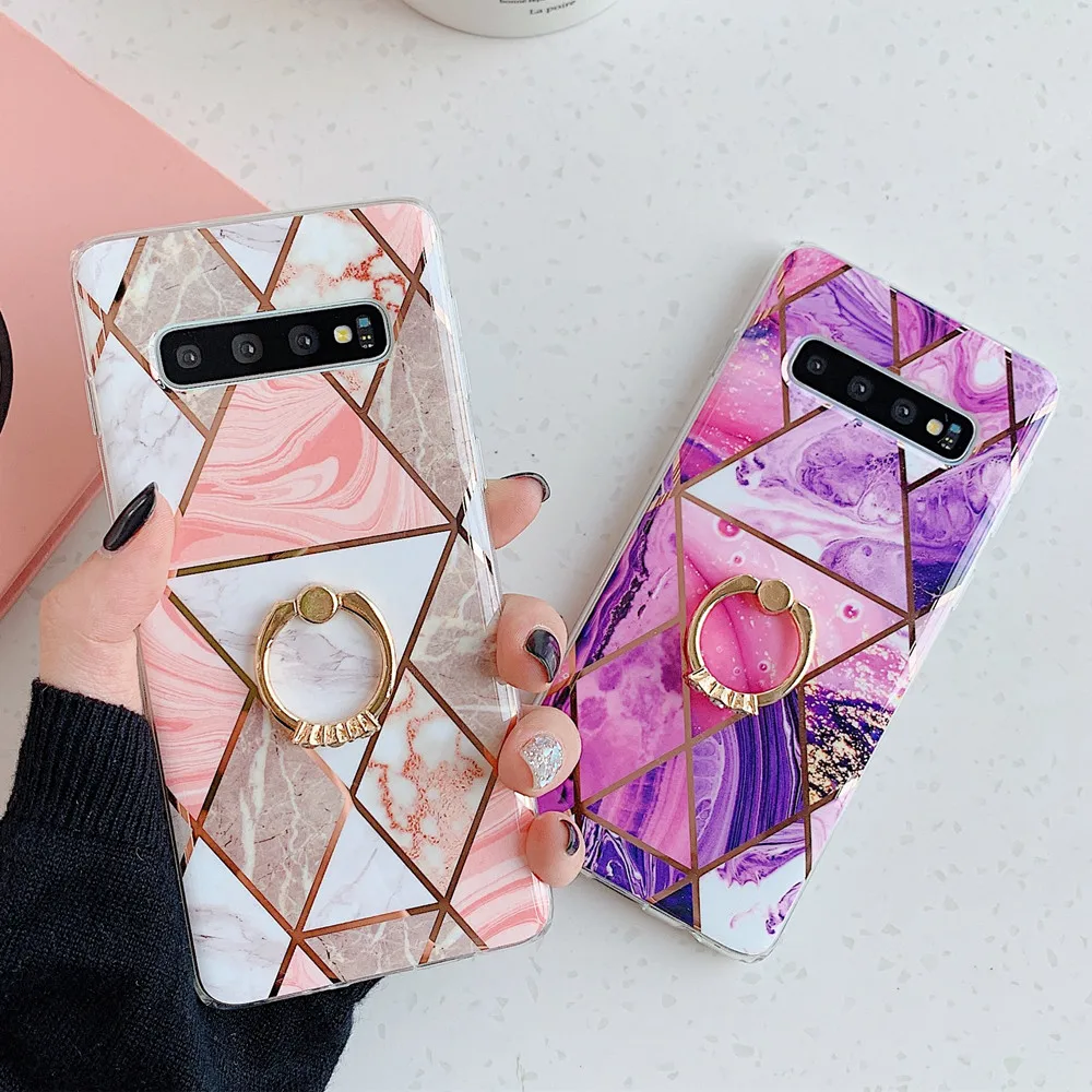 Plating Geometric Marble Phone Cases For Samsung S10 S9 S8 Plus S10E A40 A50 A70 Case Silicone Glossy Soft TPU Shell Back Cover |