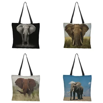 

The European and American style Elephant Printing Linen Women Large Shopping Bag Tote Sholder Bag for Ladies Linen Handbag