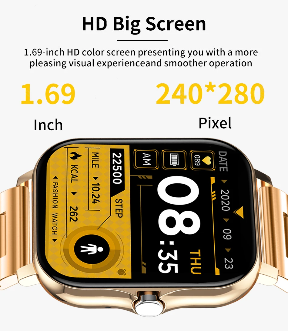 2022 New Men Smart Watch Women 1.69" Full Touch Bluetooth Call Fitness Tracker Heart Rate Monitor Blood Pressure Smart Bracelet