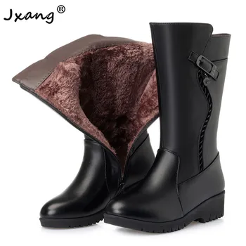 

JXANG 2020 Snow Boots Wool Women Fashion Fur Warm Shoes Genuine Leather High Quality Ladies Boots Platform Women Winter Boots