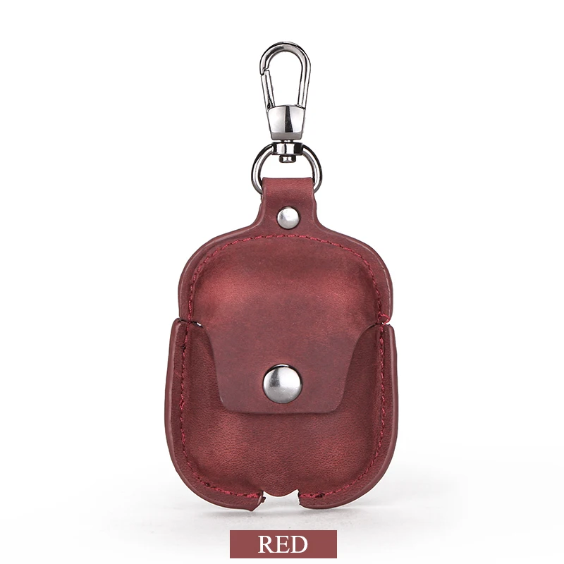 red Кожаный чехол Airpods для Apple, Airpods, Bluetooth наушники, зарядная коробка, аксессуары, сумка, ключевой ремень, с кнопками, чехол для наушников - Цвет: red