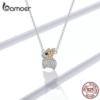 

bamoer GAN165 Cute Corgi Pendant Necklace Real 925 Sterling Silver Lovely Dog Necklace Clear CZ Zirconia Girl Women Choker