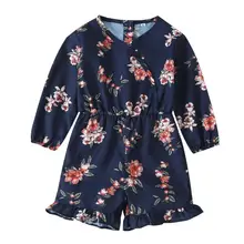Модный Детский комбинезон для девочек в стиле ретро; популярная одежда из полиэстера с длинными рукавами и оборками в богемном стиле с цветочным принтом