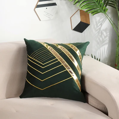 DARK GREEN Наволочка из искусственной кожи с аппликацией и вышивкой, коричневая, темно-синяя, зеленая, синяя, Геометрическая наволочка для подушки, декоративная наволочка, наволочка, 45 см x 45 - Цвет: DARK GREEN