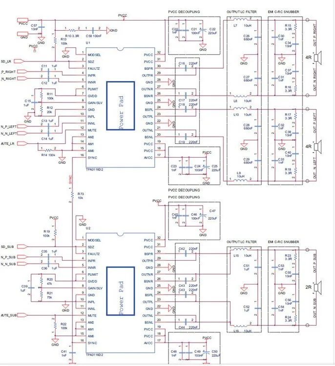 TPA3116 2,1 цифровой аудио усилитель доска TPA3116D2 сабвуфер динамик усилители DC12V-24V 2*50 Вт+ 100 Вт