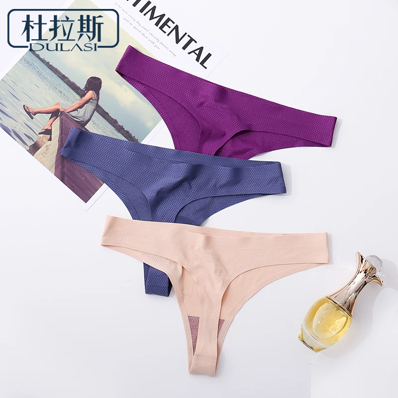 

Sexy Antibacterial Women Briefs Seamless Breathable Mid-rise Thong Girl Panties DULASI 3 lot