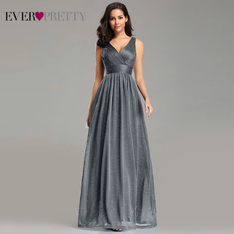 Grey Шикарное вечернее женское платье Ever Pretty с v-образным вырезом А-силуэта без рукавов в пол EZ07764NB блестящее пикантное вечернее платье Robe De Soiree - Цвет: Grey