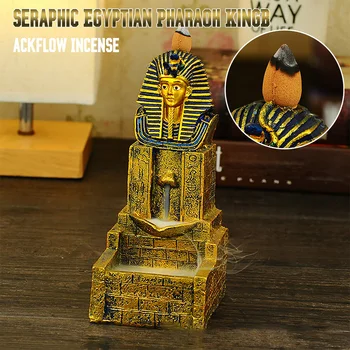 

Gift Golden Aromatherapy Censer Holder Resin Teahouse Living Room Craft Incense Burner Egyptian Pharaoh King Waterfall Backflow