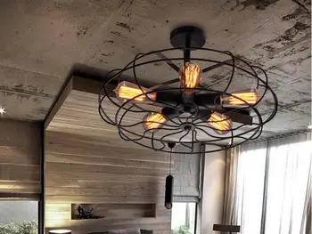 

Sale Black & White Wrought Iron cage Ceiling Lights creative Art Diamond Ceiling Lamps Vintage fan Ceiling light Black White