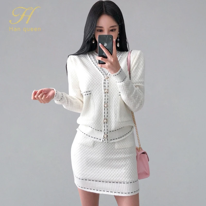 H Han queen корейское раннее осеннее элегантное пальто с v-образным вырезом и облегающее платье-футляр короткое платье OL комплект из 2 предметов