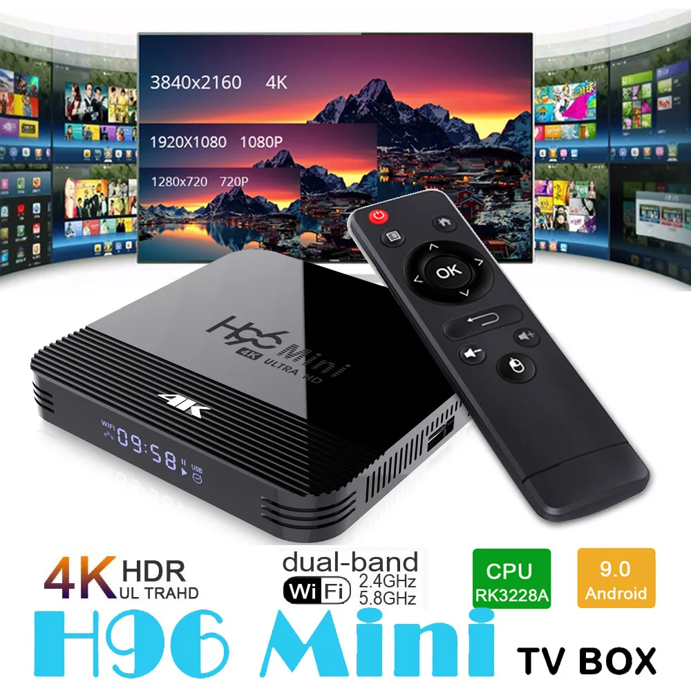 

Android TV Box 9.0 H96 Mini H8 samrt box RK3228A 2.4G/5G Dual WIFI Media Player BT4.0 1GB 8GB 2GB 16GB Smart TV Box Set Top Box