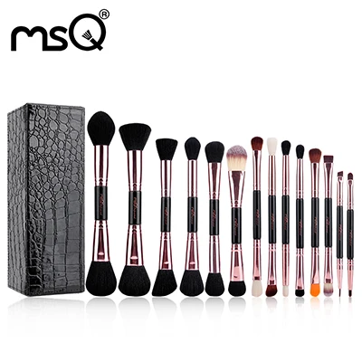 STT14rg MSQ Профессиональный набор кистей для макияжа, розовое золото, двухсторонняя Косметическая Кисть для макияжа, основа под макияж, инструмент для красоты глаз из искусственной кожи, цилиндр - Handle Color: STT14rg
