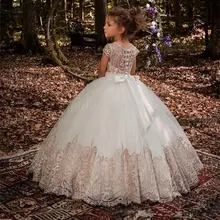 Кружевные платья с цветами для девочек, платья для свадьбы, первого причастия Вечерние вечернее платье принцессы для выпускного вечера, пла...