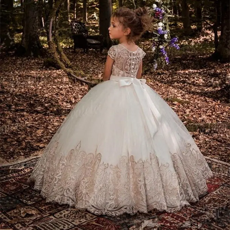 Vestido De Fiesta De Princesa De Encaje Con Flores Para Niña Vestido De Fiesta De Princesa De Encaje Con Flores Para Niña