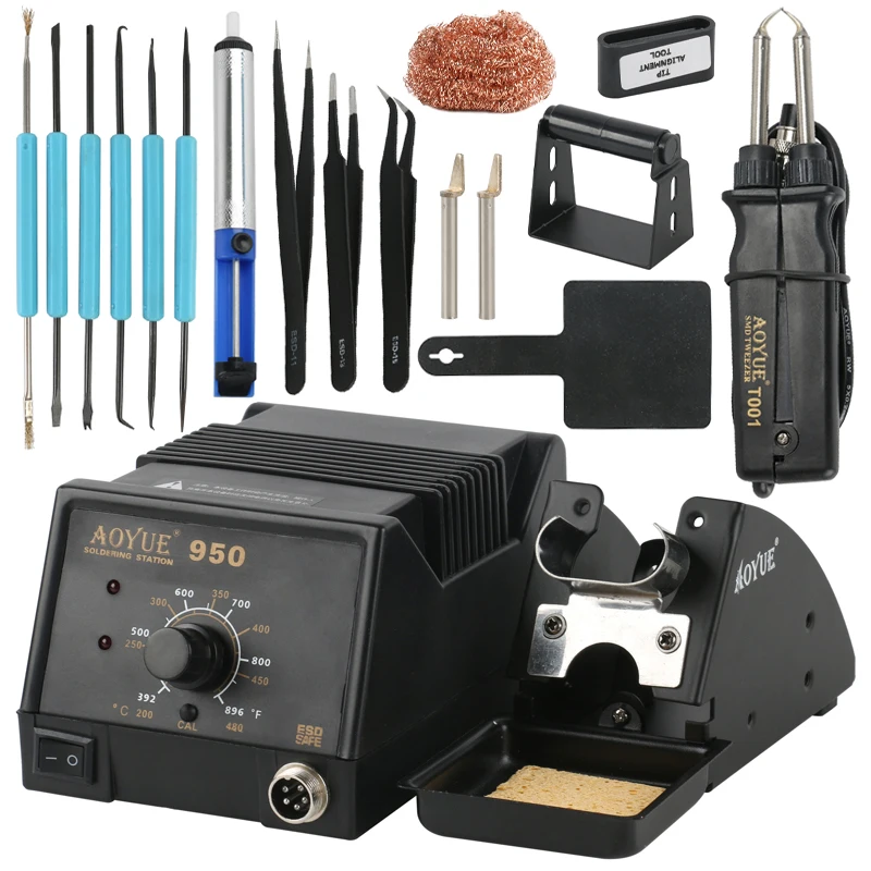 US $53.31 Aoyue 950 SMD Antistatic Thermostat Adjustable IC Soldering Station Hot Tweezer Repair Rework StationSMD Tools Set Kit