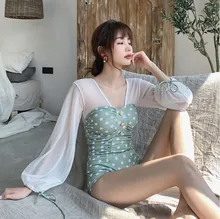 Uma peça maiô feminino plus size feminino coréia novo super tingido senhora dot poliéster sierra surfista 2019 natação interior(China)