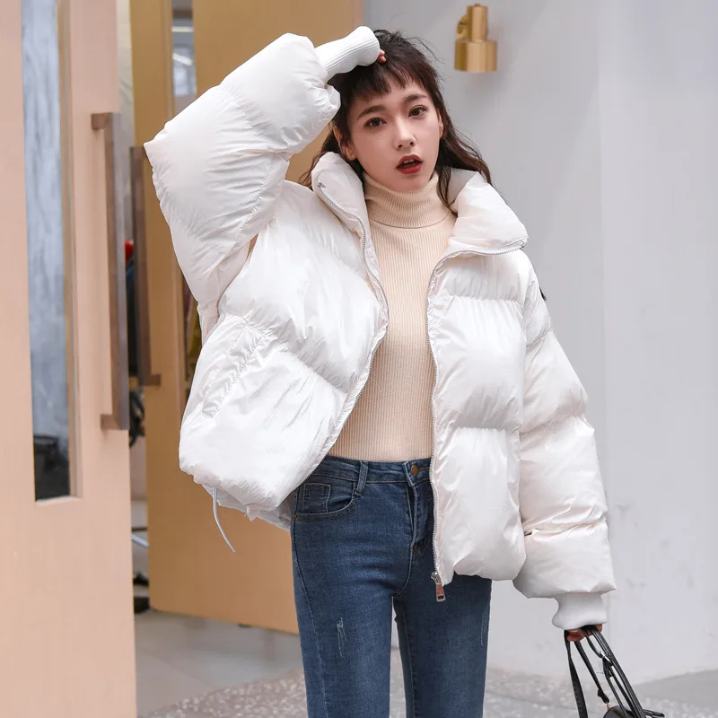 

Cotton Coat Women's Korean-style Loose-Fit BF Autumn And Winter Thick Warm down Coat Harajuku-Style Students Stand Collar