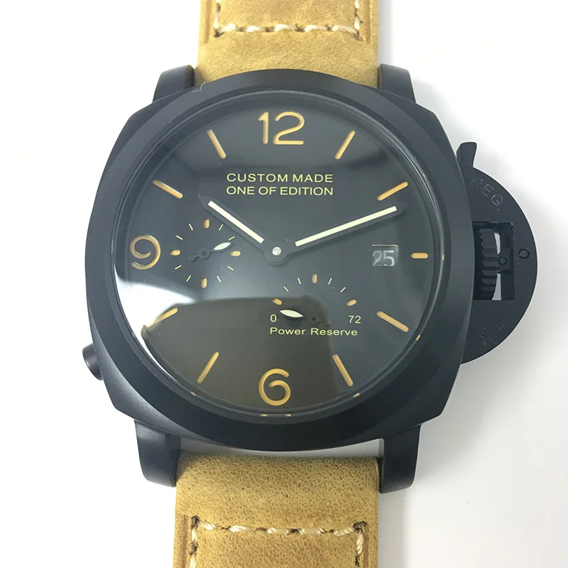 

44mm automatic mechanical watch power reserve super stainless steel black dial luminous waterproof men's watch