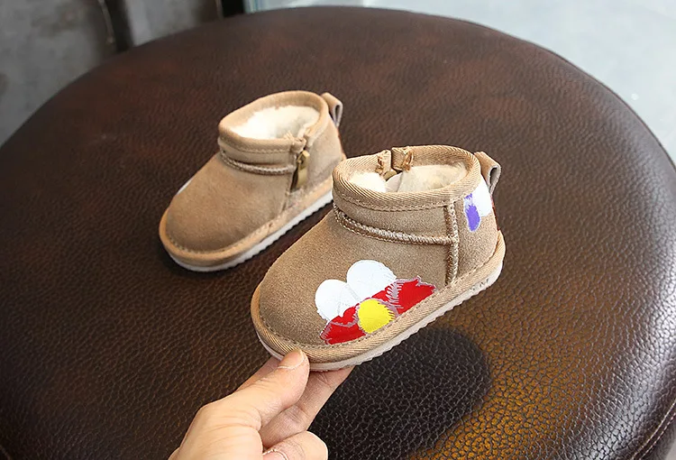 Зимние сапоги из натуральной кожи для детей 1-3 лет; хлопковая обувь для малышей; Теплая обувь; Детские хлопковые сапоги; зимние сапоги для малышей