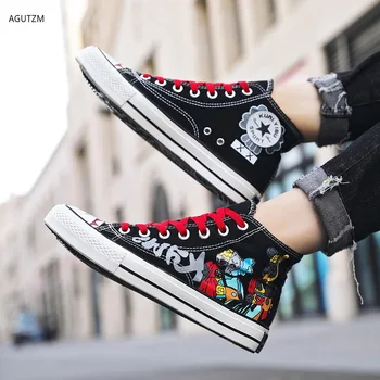 

AGUTZM 2020 New High top Canvas shoes Men's Vulcanize Shoes Autumn Fashion men Casual Sneakers Lace-up Hasp doodle Man Shoesh105