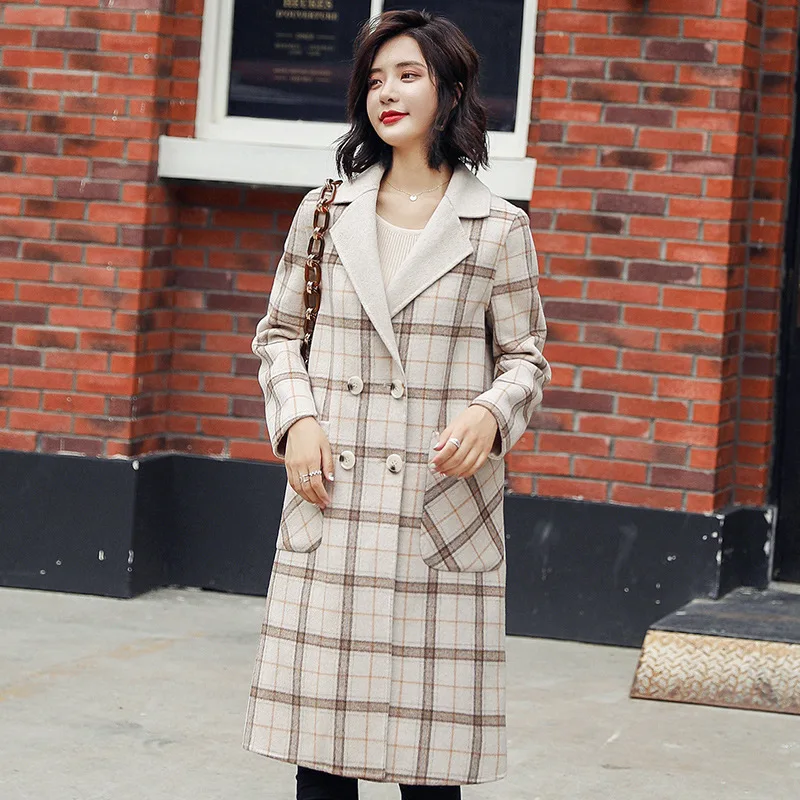 Wool double button fashion femininity slim weight loss long autumn winter new coltan coat - Цвет: 1