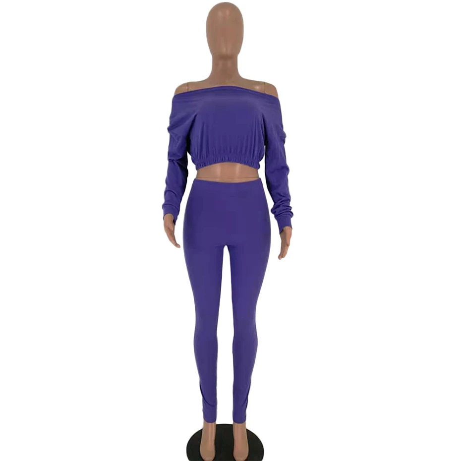 HAOYUAN, сексуальный комплект из двух предметов, спортивный костюм, Женская праздничная одежда, укороченный топ и штаны, костюм из 2 предметов, осенние зимние наряды, подходящие комплекты - Цвет: Синий
