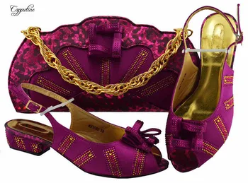 

Amazing magenta color medium heel shoes and handbag sets with rhinestones for wedding/party MM1082 heel height 3.5cm