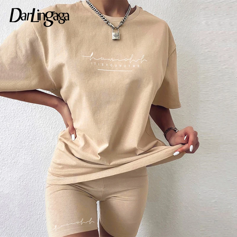 Darlingaga Casual Letter Print Workout Two Piece Set Tracksuit Women Summer Oversized Tshirt and Biker Shorts Matching Sets 2020 Darlingaga Casual Letter Print Workout Two Piece Set Tracksuit Women Summer Oversized Tshirt and Biker Shorts Matching Sets 2020