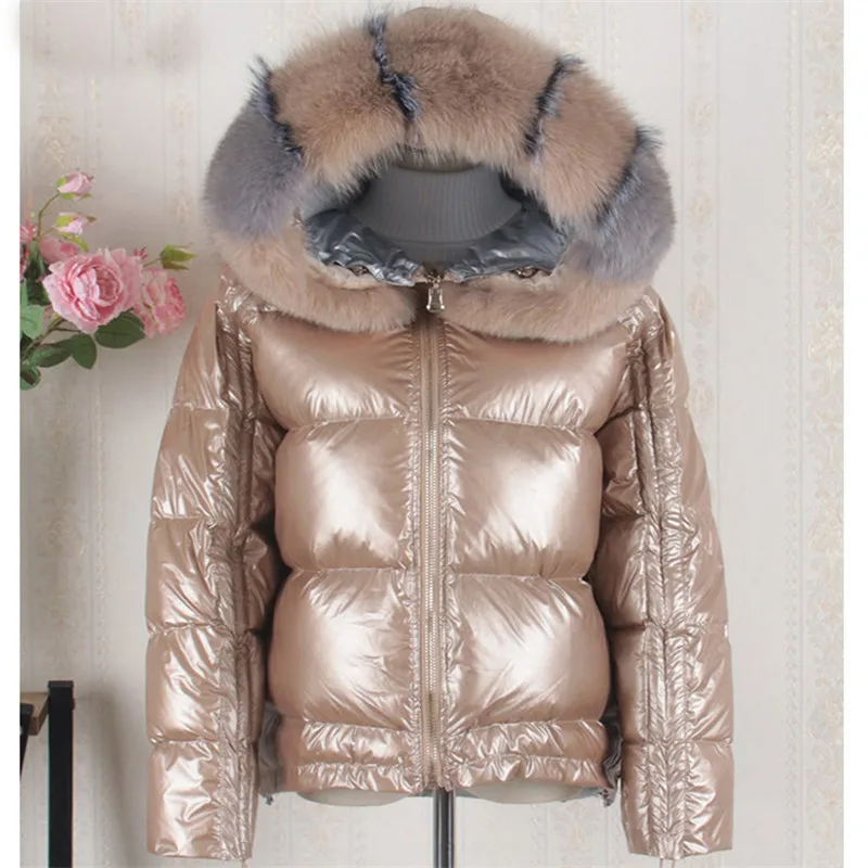 

Autumn Winter Women Big Fur Collar Down Jacket Parka Warm Thicken White Duck Down Coat Female Short Hooded Outerwear Tops AB1667