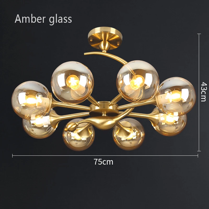8 Heads Amber Скандинавская люстра, стеклянный светодиодный потолочный светильник, люстра, светильник для гостиной, кухни, спальни, лофт, домашний декор, светильник - Цвет абажура: 8 Heads Amber