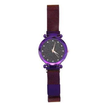 

Mesh Ladies Clock Magnet Buckle Starry Diamond Geometric Surface Casual Dress Quartz Wristwatch