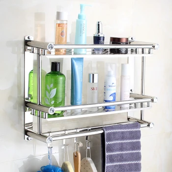 

2 tier 304 Stainless Steel Wall Mounted Bathroom Storage Shelf Towel Holder Rack Accessories Shower Organizer Home Improvement