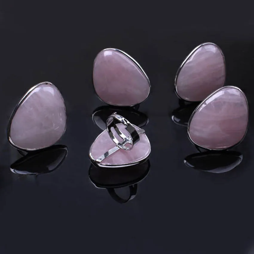 Finger ring Adjustable rings KFT Natural Rose Pink Quartz Stone Rings Healing Crystal Quartz Reiki Stone Resizable Finger Ring Jewelry Women Men Girls