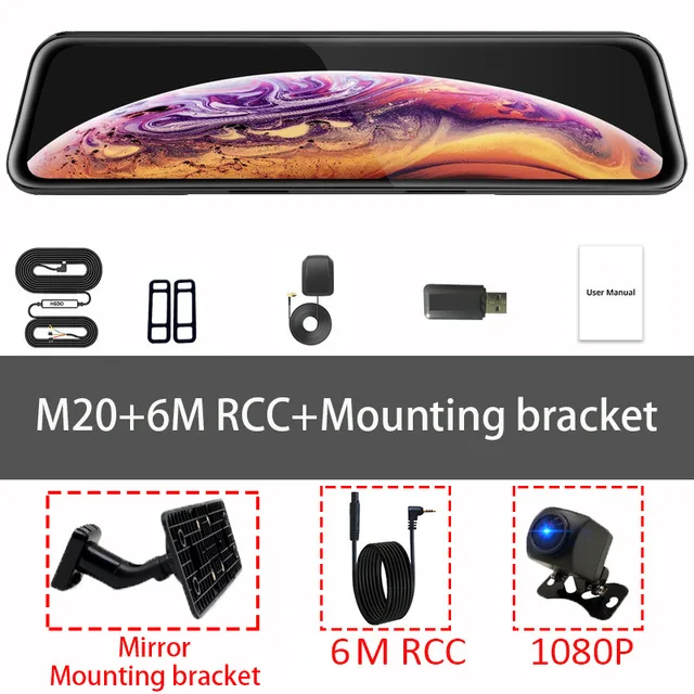 M20 6M RCC Bracket Тавин 4G wifi DVR Android 8,1 камера 12 дюймов 1080P сенсорный экран видеорегистратор заднего вида Buletooth зеркало gps Радар мультимедийный плеер - Цвет: M20 6M RCC Bracket