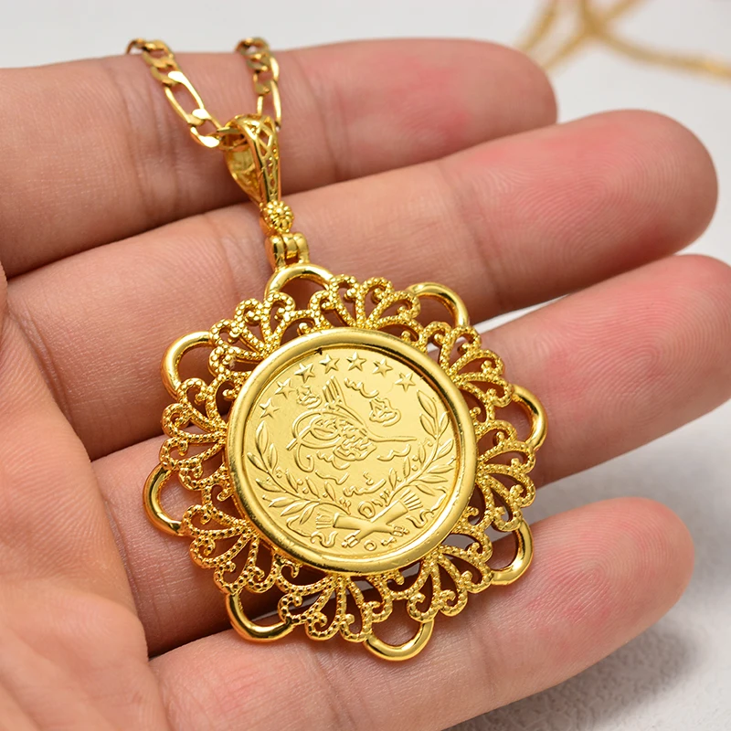 Annayoyo Rabian Ancient Coin Pendant Muslim Crystal Necklaces Women/Men,  Gold Color Jewelry Middle East African Gift|Pendant Necklaces| - AliExpress