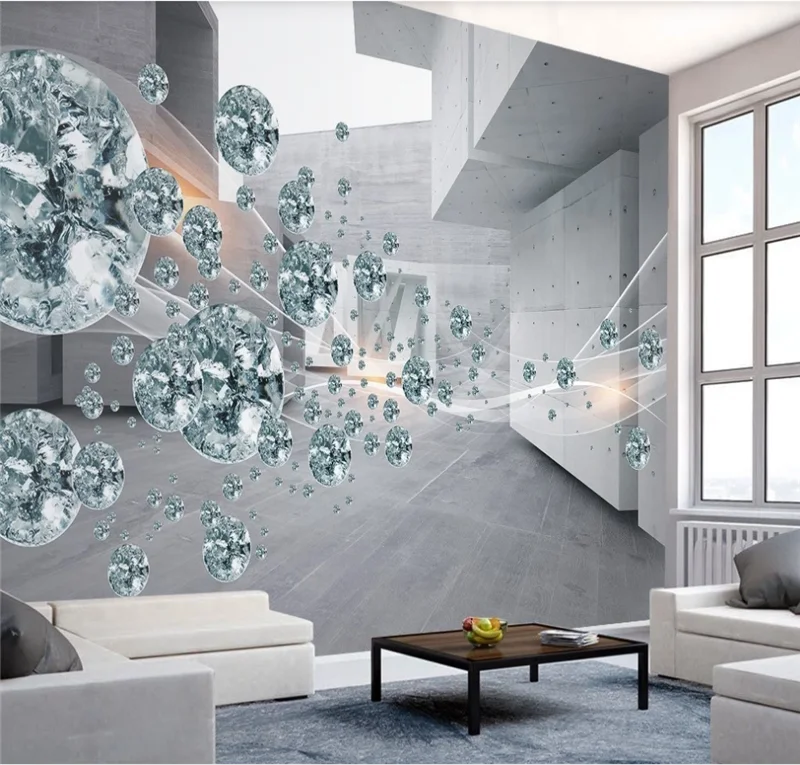 

Custom wallpaper mural 3d/8d three-dimensional crystal ball abstract space building brick wall TV background wall