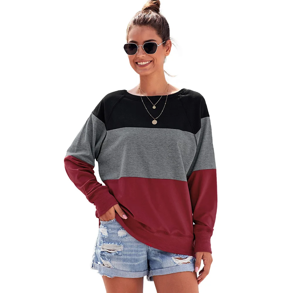 

clothing OWLPRINCESS New Style Contrast Color Loose-Fit Long Sleeve WOMEN'S Dress Pullover Casual Sweatshirt Hoodie