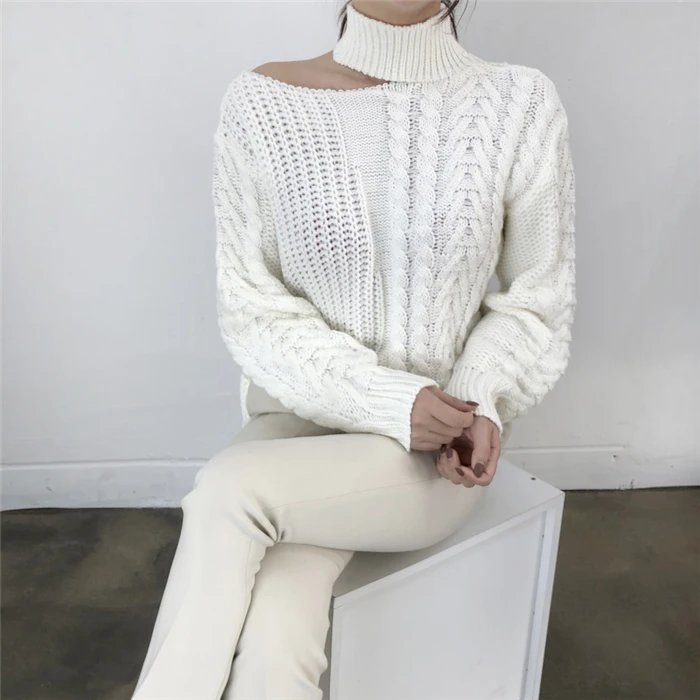 RUGOD женский свитер и пуловер модный Асимметричный Короткий воротник белый вязаный свитер для женщин Befree Sueter Mujer