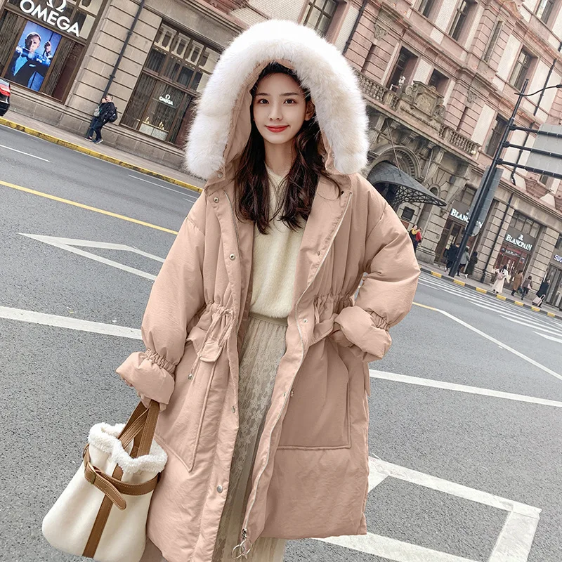 

Photo Shoot 2018 Winter New Style Loose-Fit Mid-length Customizable Apricot Pink Belt down Jacket Cotton-padded Clothes Women's