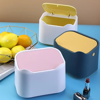 

Desktop Trash Can With Lid Push Button Chuck Household Trash Can Cute Trash Can Push-type furniture small trash can