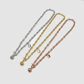 

Punk Style Ball and Lock Charms Necklace for Women Titanium Steel Cool Link Chain Statement Necklace Bracelet Jewelry Drop Ship