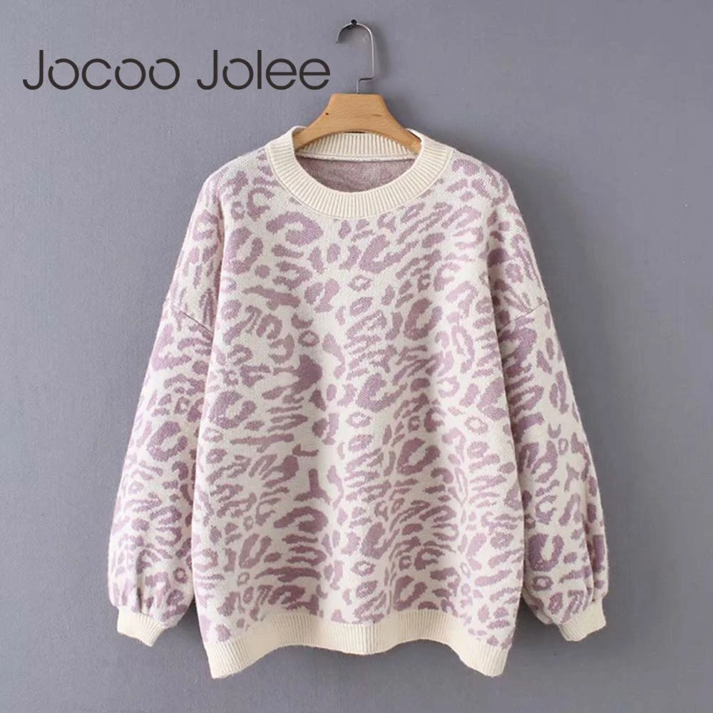 

Jocoo Jolee Women Fashion Leopard Print Loose Pullovers Thick Warm Soft Knitted Sweater Fall Winter Casual O Neck Jumper 2019