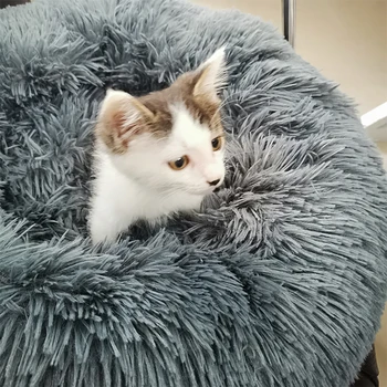 

Round Dog Bed Pet Dog House Bed for Dogs Basket Pet Products Cushion Cat Pet Bed Mat House Soft Long Plush Mechanical Wash Fiber