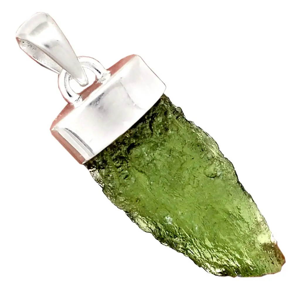 

Genuine Czech Moldavite Pendant 925 Sterling Silver, 38 mm, AP6708