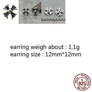 

E01-2 S925 sterling silver earrings retro personality punk hip-hop style cross shape couple models birthday gift 2020 new hot