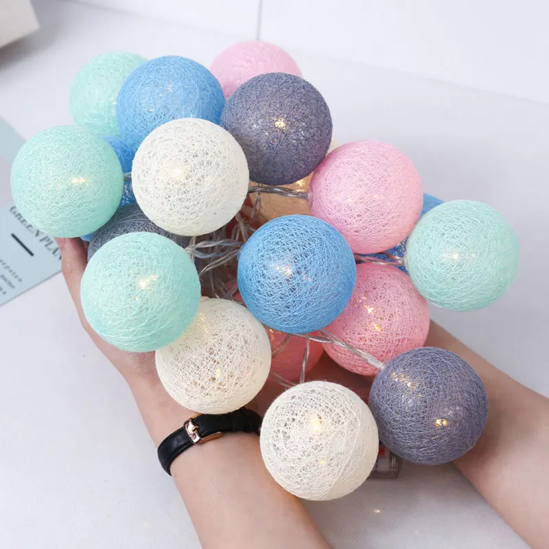 Macaron QYJSD гирлянда, светильник, гирлянда, хлопковый шар, светодиодный светильник на Рождество, Год, праздник, детская кровать, сказочный светильник для свадебной вечеринки, украшение для дома - Испускаемый цвет: Macaron