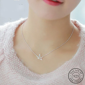 

Ethnic Cute Paper Crane Choker Pendant Necklace Real 925 Sterling Silver Fine Jewelry For Women Party Accessories Bijoux